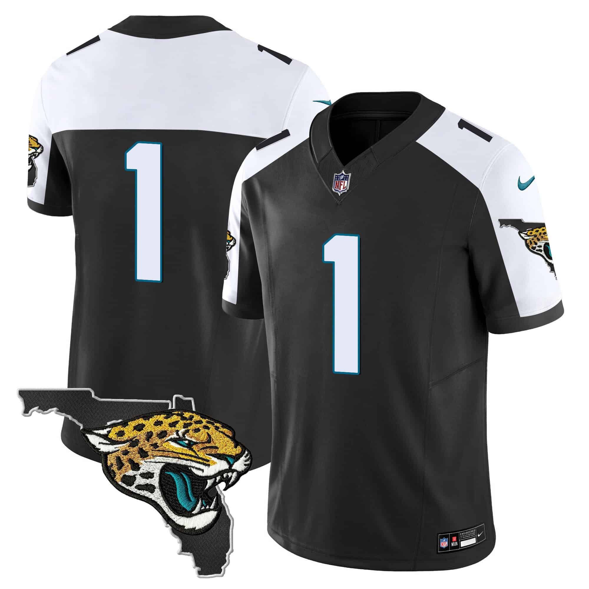 Men Jacksonville Jaguars #1 Etienne jr Black 2024 Nike Florida Patch Vapor NFL Jersey style 1